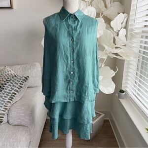 Finley Teal Button Down Sleeveless Layered Dress
